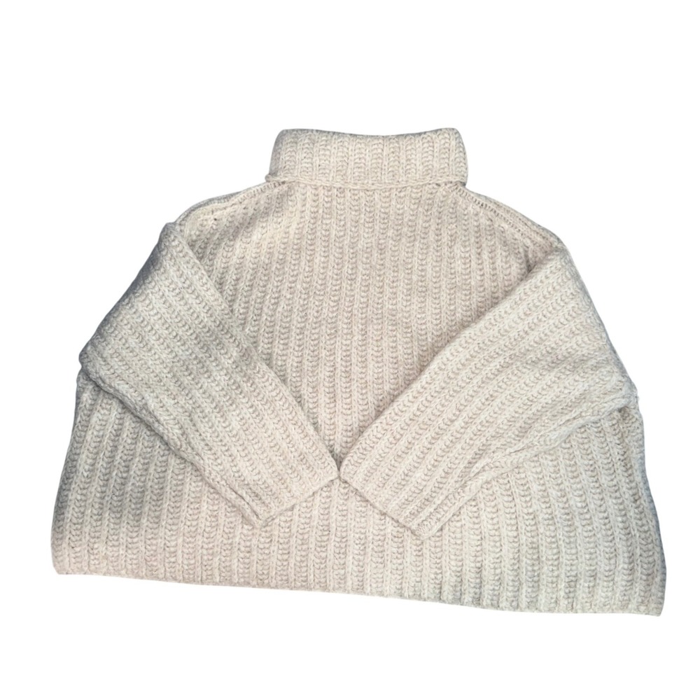 Free People My Only Sunshine Sweater Womens Medium Beige Chunky Rib Mock Neck